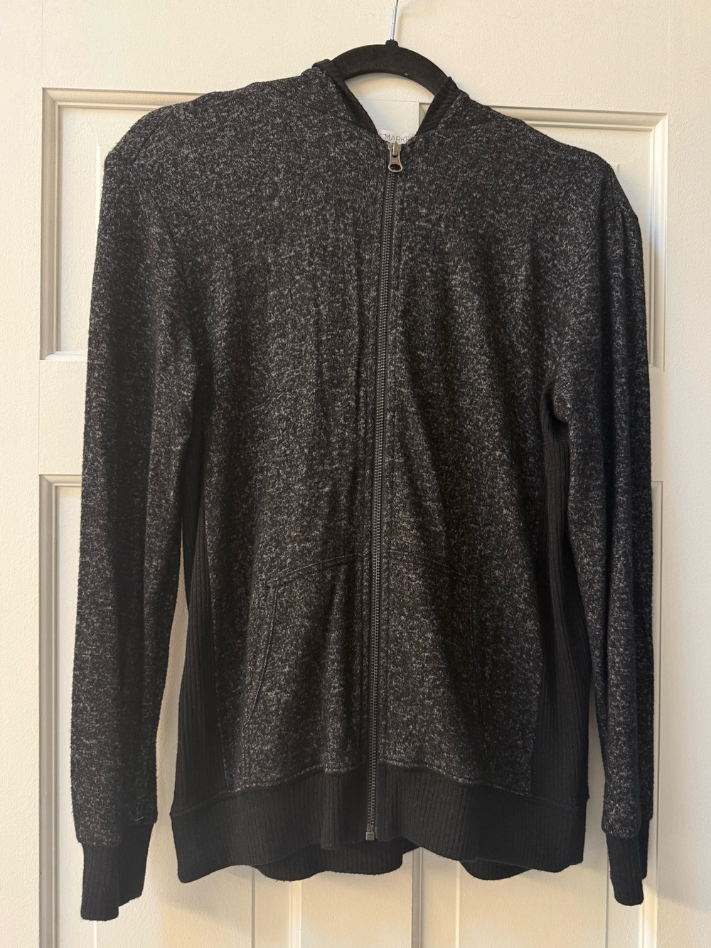 Market & Spruce Black Gray Marled Zip Front Hoodie Jacket Women’s Size M